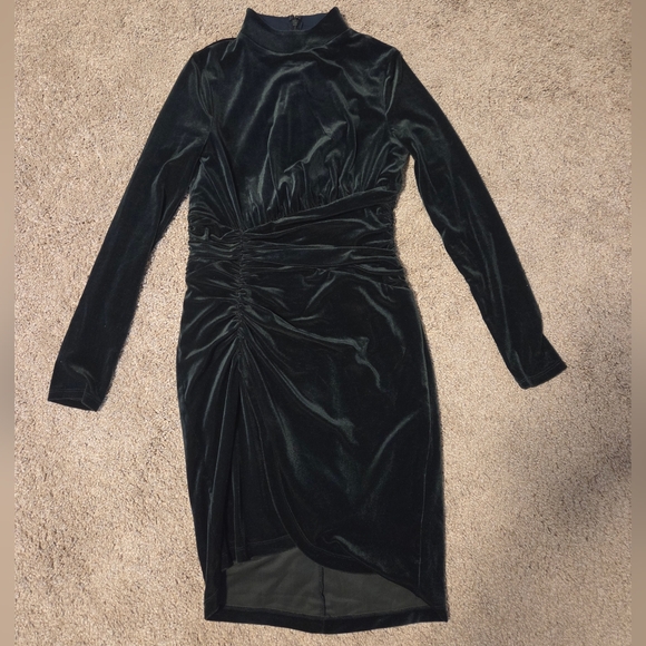 Express Velvet Long Sleeve Dress in Deep Green - Picture 1 of 2
